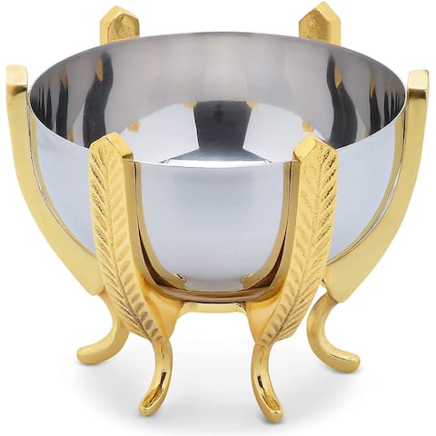 Berkware Shiny Stainless Steel Decorative Bowl on Elegant Gold Base