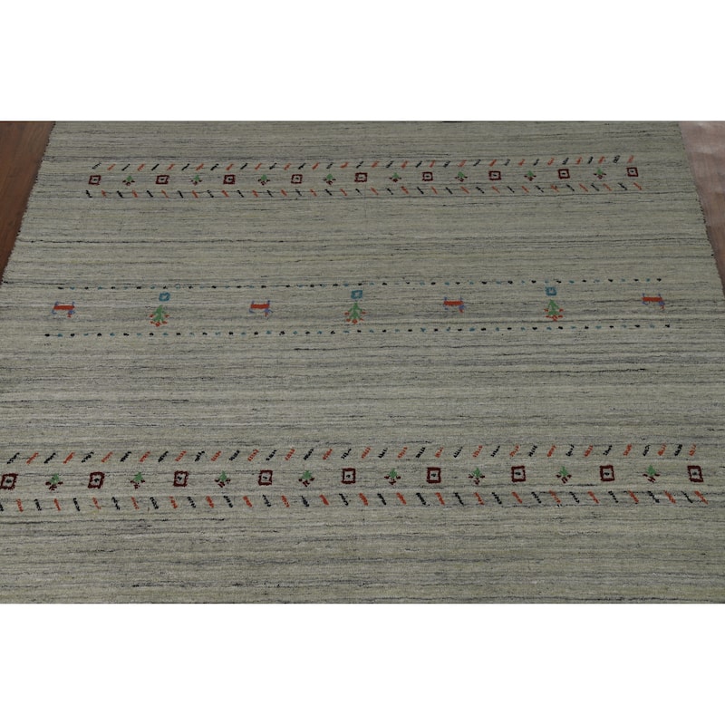 Gabbeh Indian Area Rug Handmade Striped Green Wool Carpet - 5'6" x 8'0"