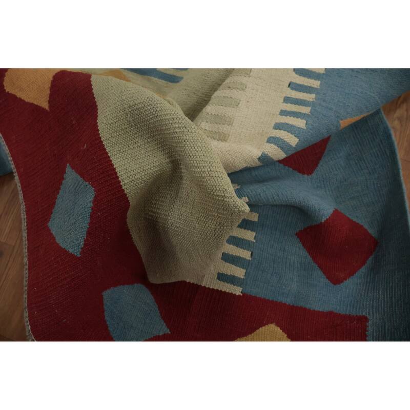 Hand Woven Oriental 100% Wool Carpet Southwestern Tribal Navy Blue & Blues Kilim Area Rug - 15' 3'' X 11' 9''