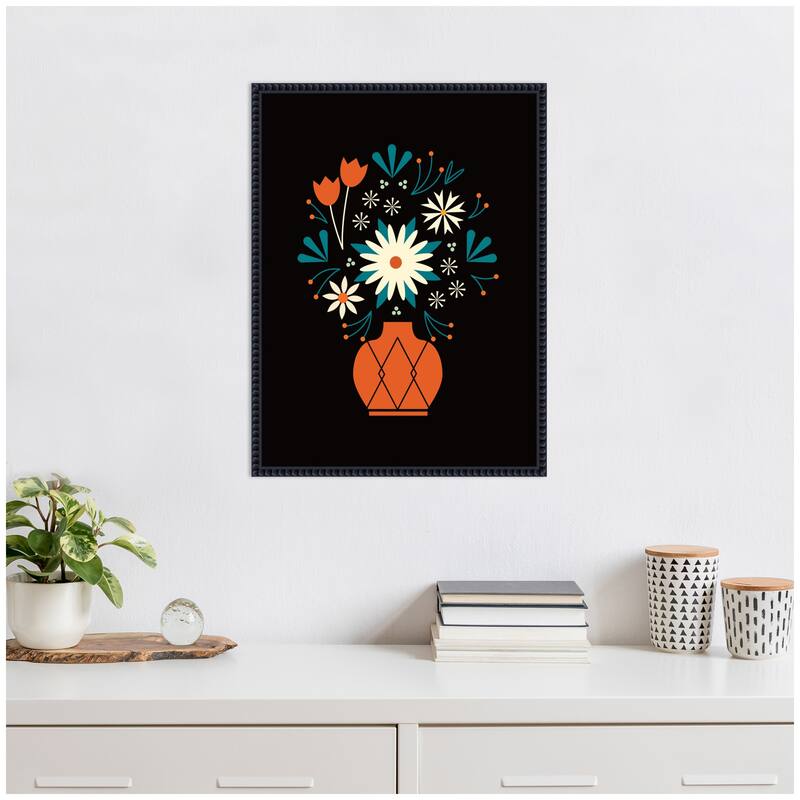 Kate and Laurel Sylvie Floral Red Vase Framed Canvas by Amber Leaders