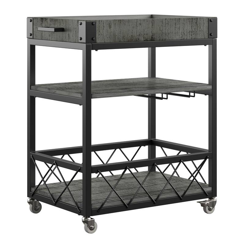 Myra Rustic Serving Cart with Wine Inserts and Removable Tray Top by iNSPIRE Q Classic - Grey