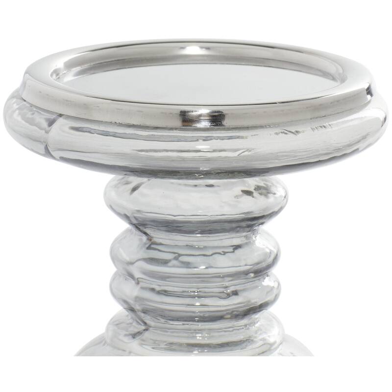 Glass Handmade Turned Style Pillar Candle Holder - Set of 2 Silver - Roche River Decor