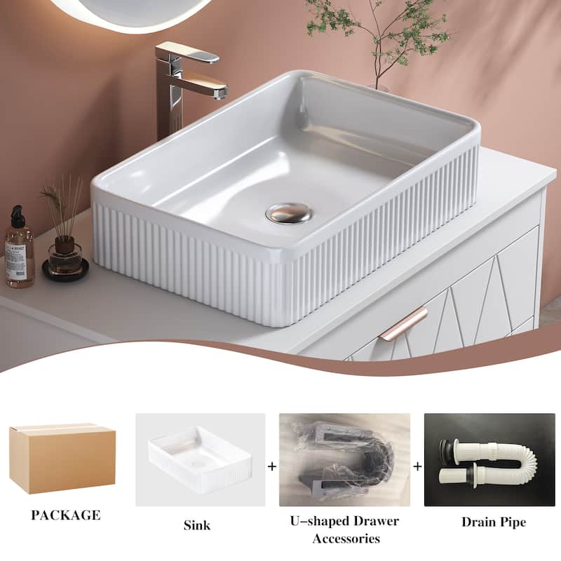 31.5" Floating Bathroom Vanity with Ceramic Vessel Sink, Wall-Mounted Vanity with Drawers - 31 Inch