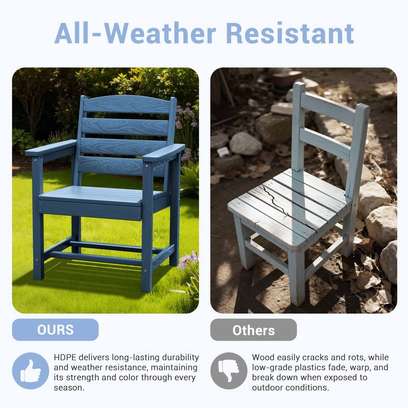 7-Piece HDPE Outdoor Dining Table Sets with Umbrella Hole - 1-Table 6-Chairs