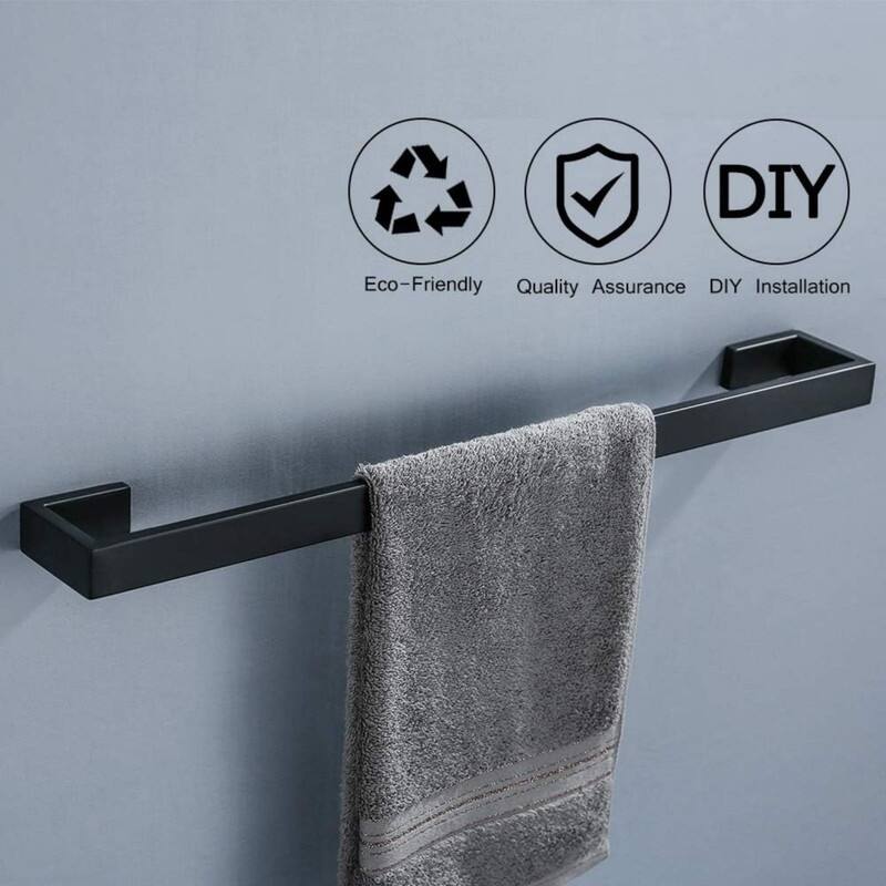 4 Pieces Bathroom Hardware Accessories Set Black Towel Bar Towel Holder Robe Hook Toilet Paper Holder Stainless Steel