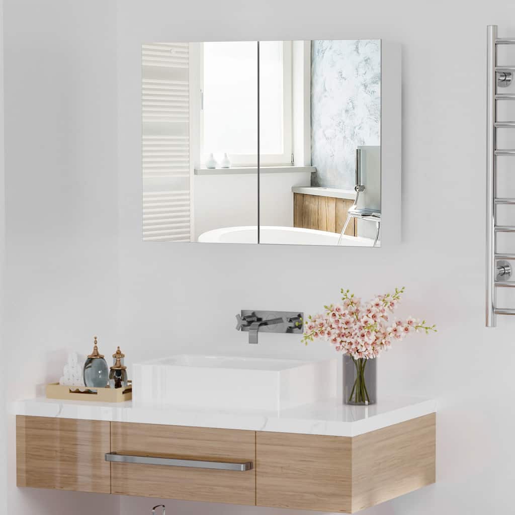 HOMCOM Double Door Wall Mounted Bathroom Mirror Medicine Cabinet with Modern Design, Large Storage, & Quiet Hinges - 23.5*31.5*6
