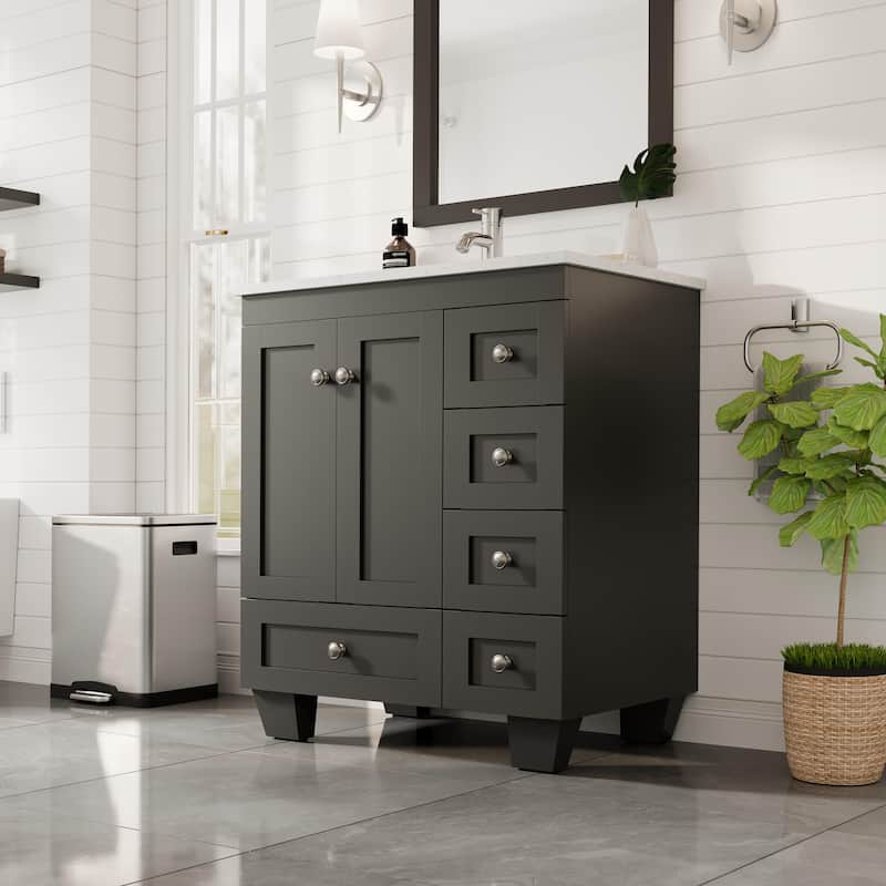 Eviva Happy 28"W Bath Vanity with Carrara Quartz Top