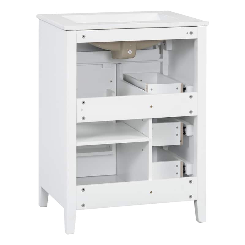 24" Bathroom Vanity with Sink Set Bathroom Storage Cabinet with 3 Drawers and Adjustable Shelves