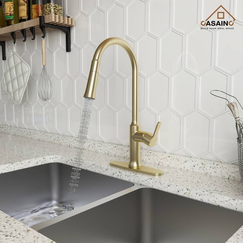 Single Handle Pull Down Sprayer Kitchen Faucet - Orange