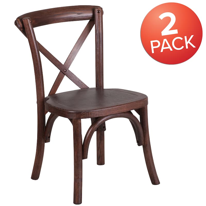 2Pk Stackable Kids Mahogany Wood Cross Back Chair - Kids Dining Chair - Mahogany