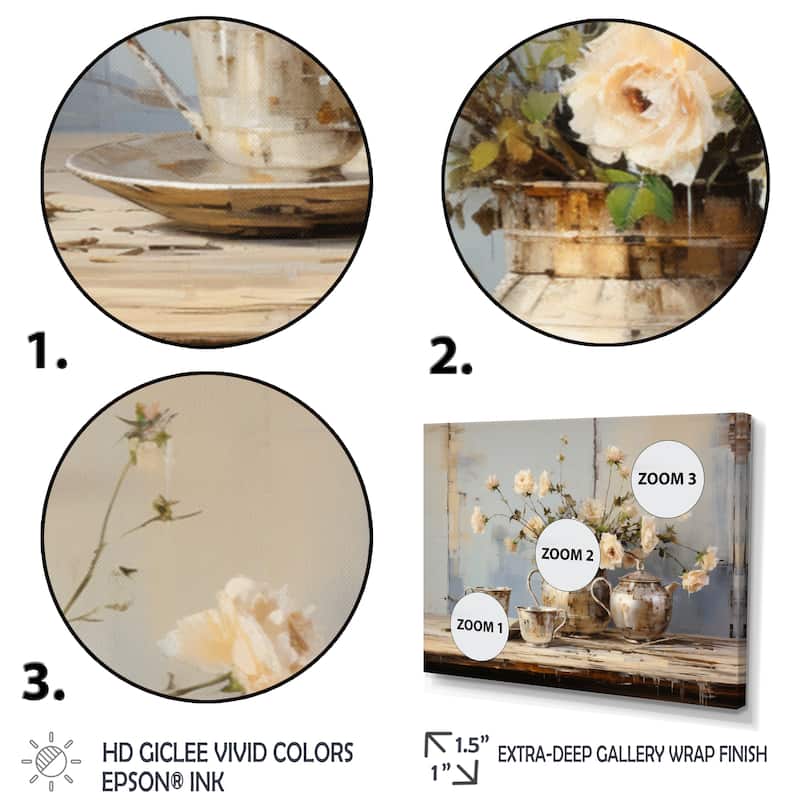 Designart "Food Coffee Tea II" Floral Framed Wall Art Living Room