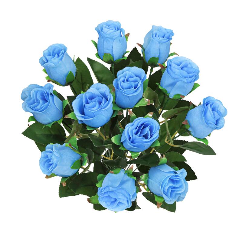 Set of 2 Blue Artificial Rose Bud Flower Stem Bush Bouquet 19.5in - 19.5" L x 12" W x 12" DP