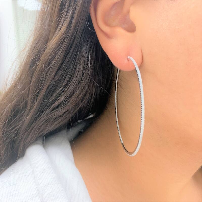 Joelle Collection Inside Out Diamond Round Hoop Earrings 2.5" Inches 14K Gold 3/4ct TDW