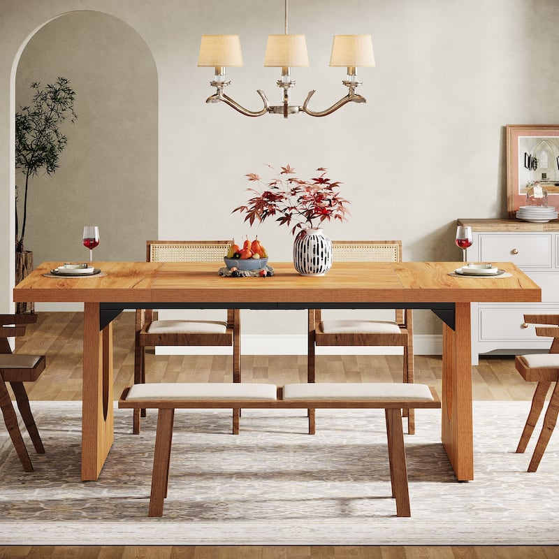 Oak Large Dining Table Wood Rectangular Kitchen Table for Dining Room