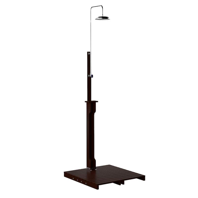 SEI Furniture Parson Oiled Eucalyptus Freestanding Outdoor Shower with Slatted Wood Base and Soap Dish