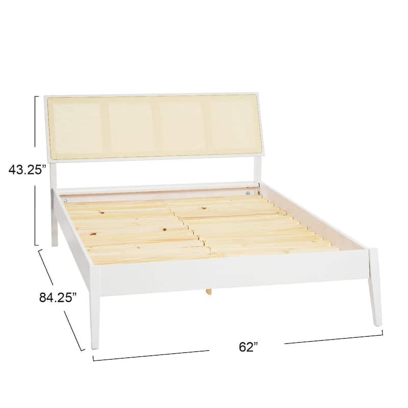 Crawford Solid Wood Bed with Woven Cane Headboard