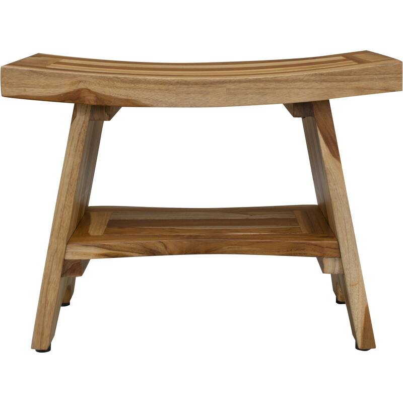 HomeRoots 24" Natural Teak Rectangular Shower Bench With Shelf