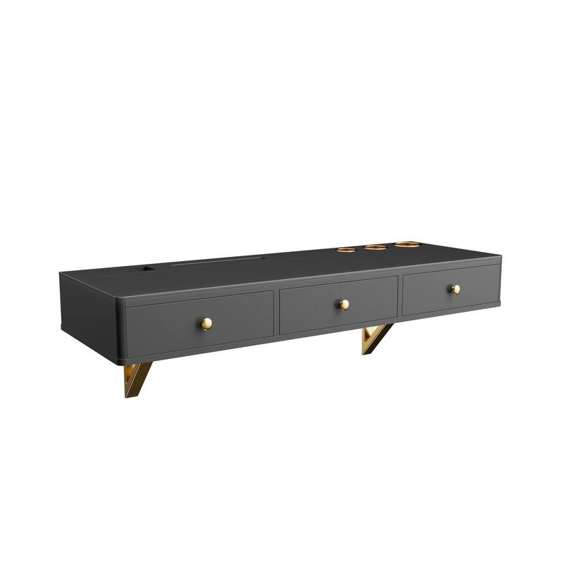 47" Multi-Purpose Black and Golden Floating Shelf Vanity Table with Drawer