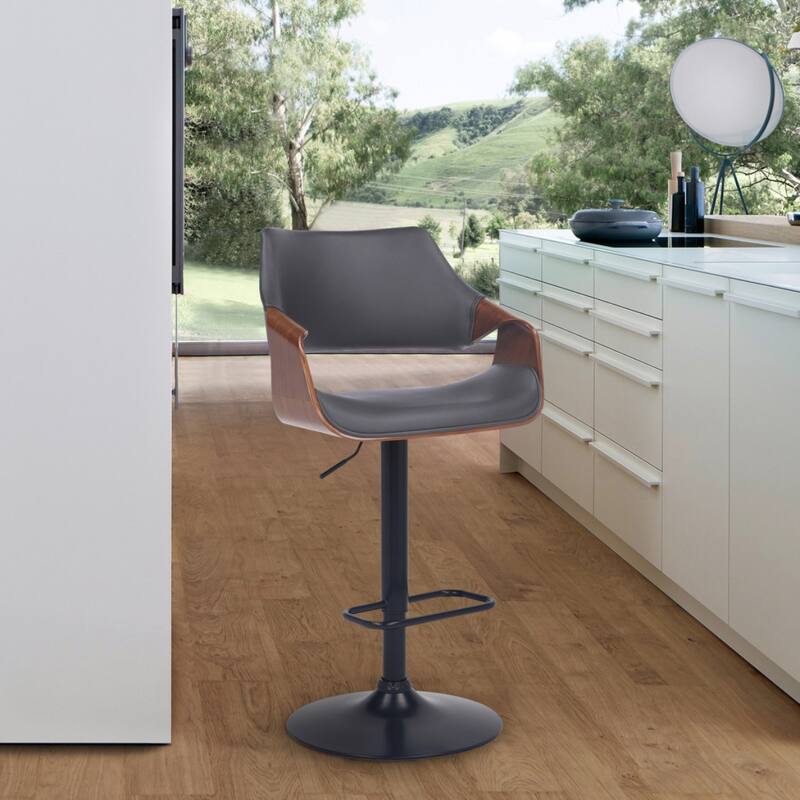 Fabric Swivel Adjustable Height Bar Chair with Iron Frame, Wood Accent and Footrest - 21” D x 21” W x 45” H