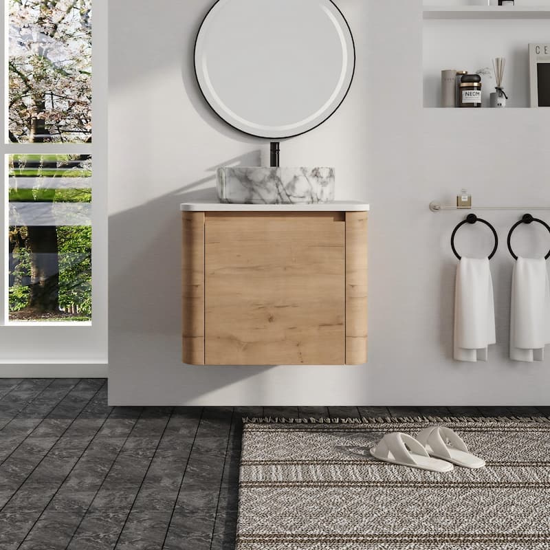 Malwee 24"/30" Floating Bathroom Vanity, Wall Mounted Bathroom Vanity with Ceramic Sink and Soft Close Door