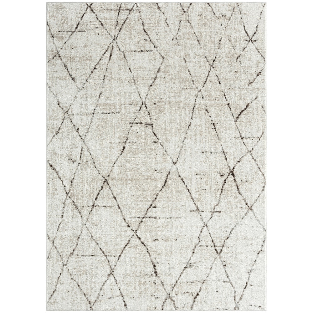 Everwash Treasure Alan Modern Geometric Machine Washable Area Rug, Beige/Brown