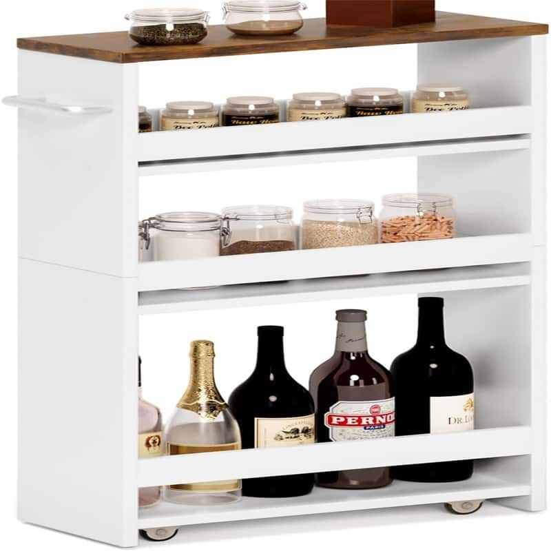 Cart 4Tier White Kitchen cart on Wheels - 5.51"D x 15.75"W x 31.5"H.