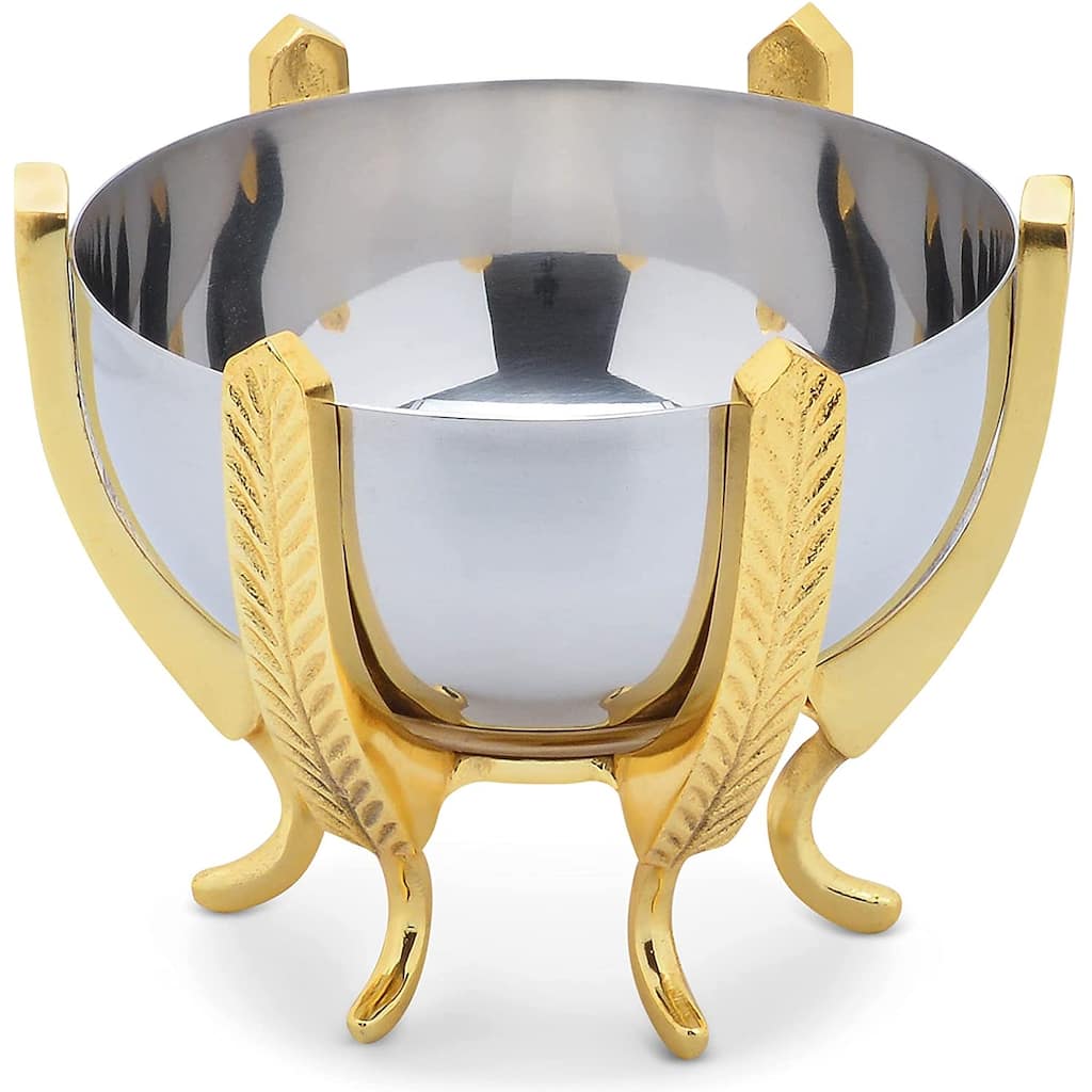 Berkware Shiny Stainless Steel Decorative Bowl on Elegant Gold Base