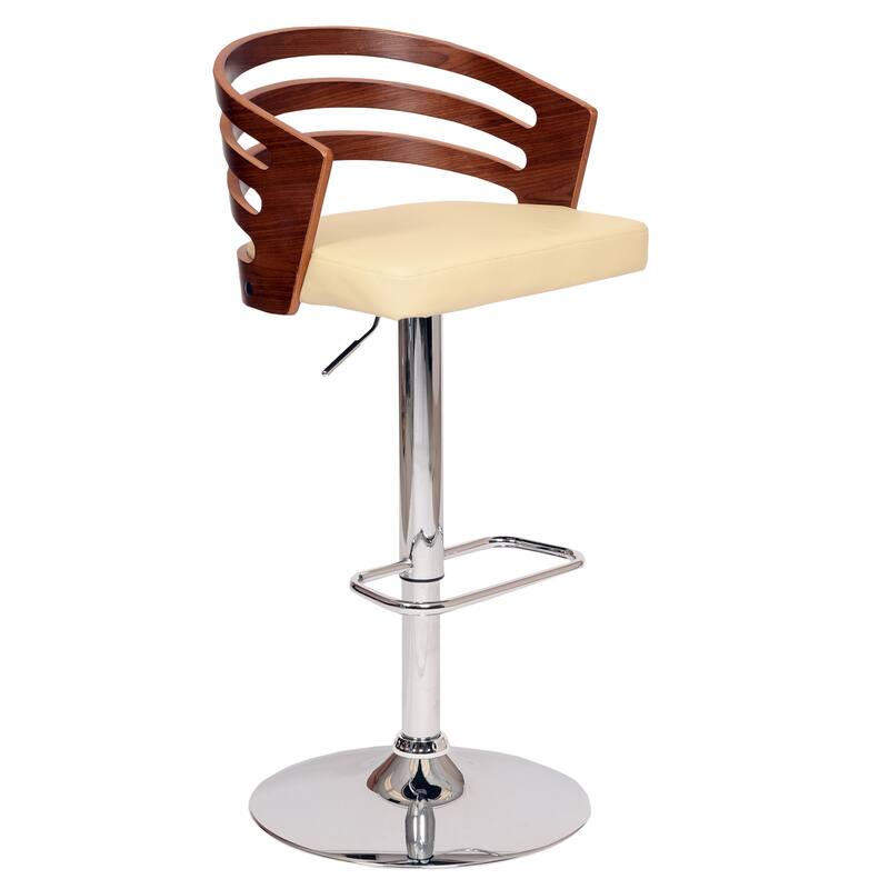 25" Adjustable Height Swivel Kitchen Bar Stool with Cream Faux Leather Seat and Walnut Wood Backrest - 44"H x 19"W x 19"D