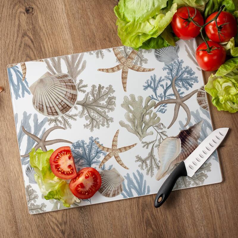 Beyond The Shore 3mm Heat Tolerant Tempered Glass Cutting Board 15” x 12” Manufactured in the USA Dishwasher Safe