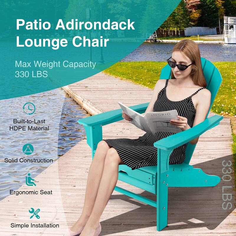 Costway Outdoor Patio HDPE Deck Adirondack Chair Beach Seat - 29''x 53''x 37.5''