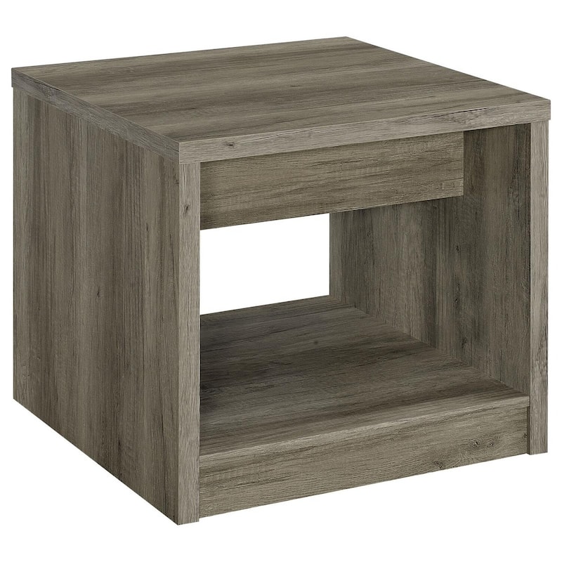 23.5 in. Weathered Gray Square Wood End Table with Storage Drawer for Convenience