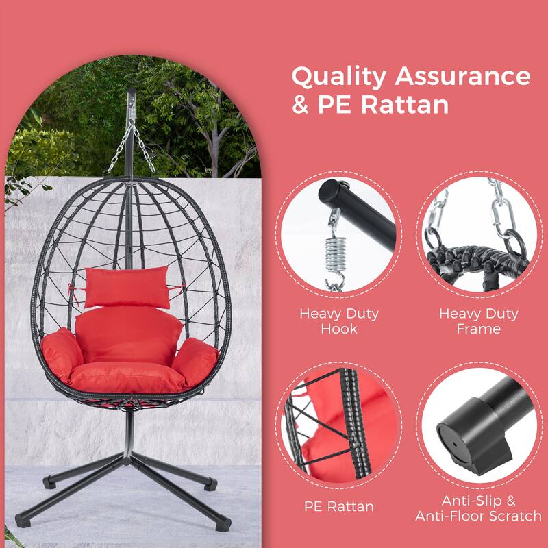 Rattan Hanging Chair with Stand & Cushion