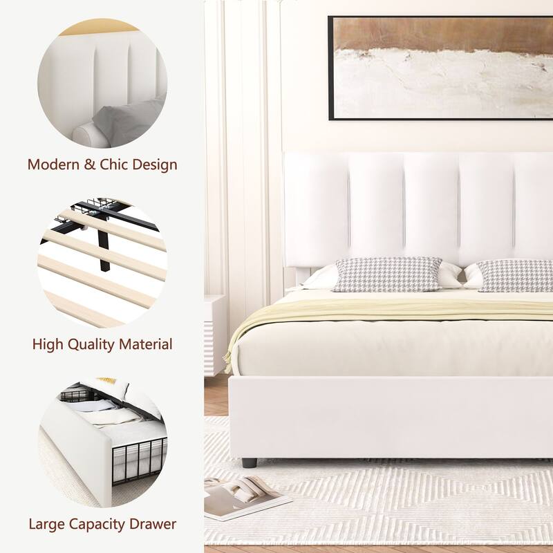 Javlergo Bed Frame with Storage Drawers, Upholstered Platform Bed Frame with Adjustable Headboard
