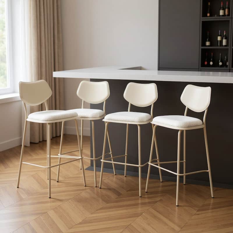 HomeRoots Set of Four 30" Light Gray Fabric Faux Leather and Steel Bar Height Bar Chairs - Bar Height - Light Gray - Set of 4