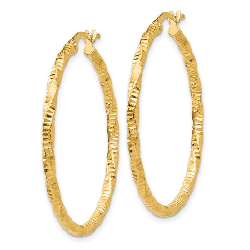 Curata 14k Yellow Gold Textured 2x35mm Hoop Earrings