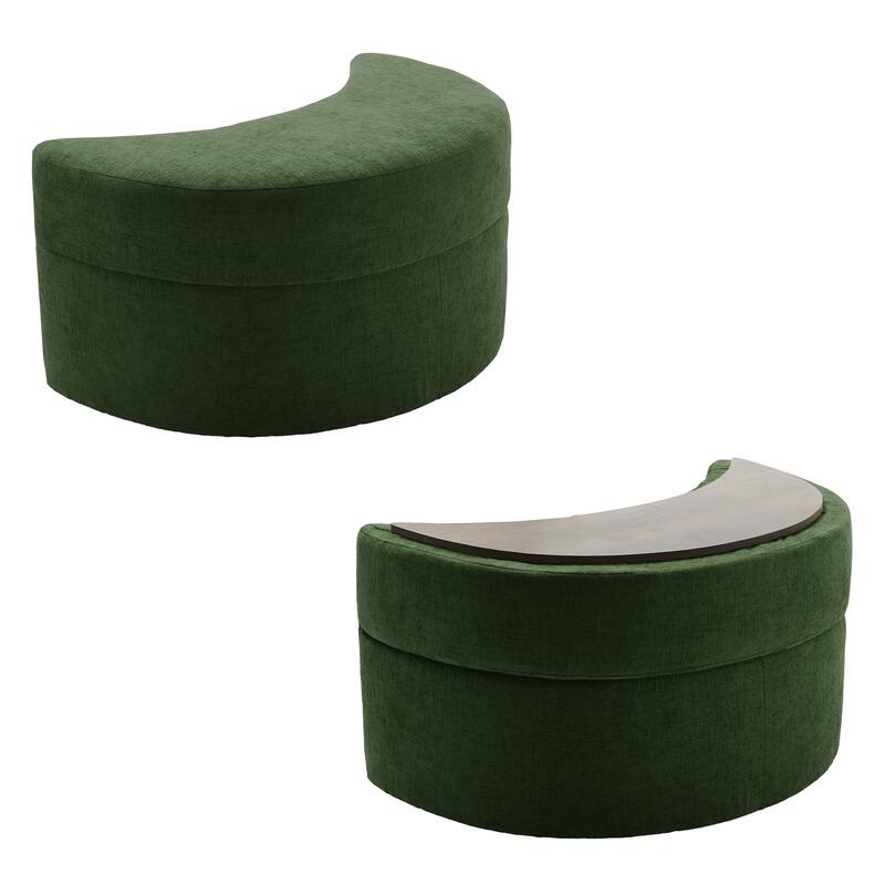 Chenille Half Moon Storage Ottoman(Set of 2)