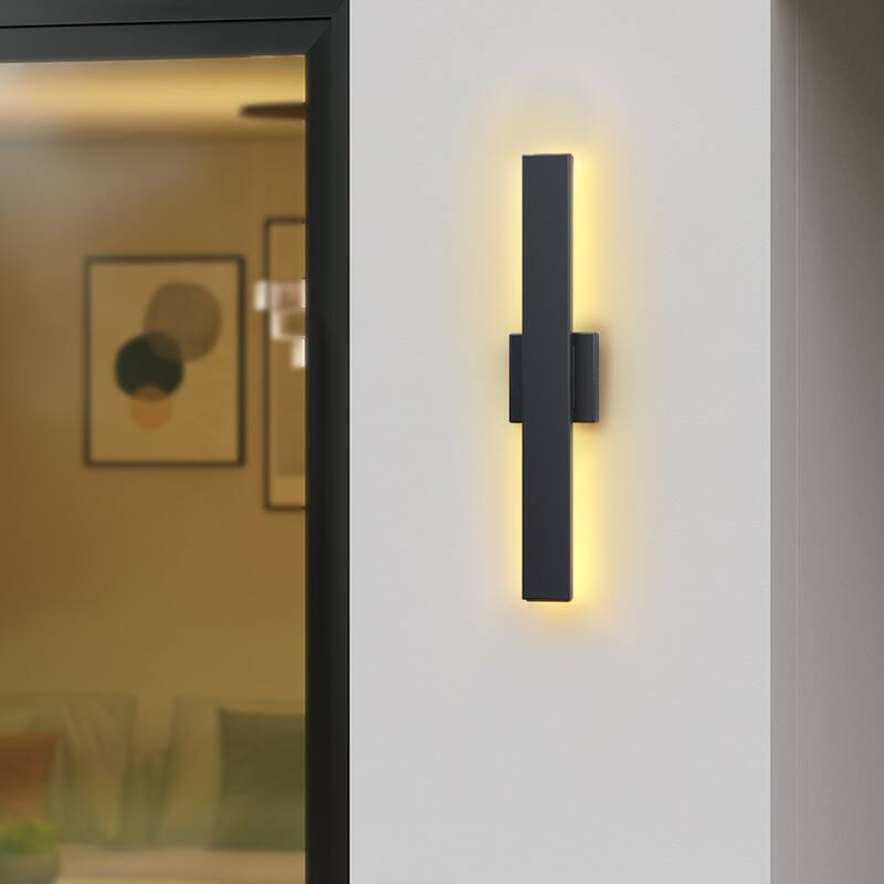 Outdoor Hardwired Bar Wall Light Linear Sconce with LED Source - Medium:21.94"x4.46"x 1.73" - Black