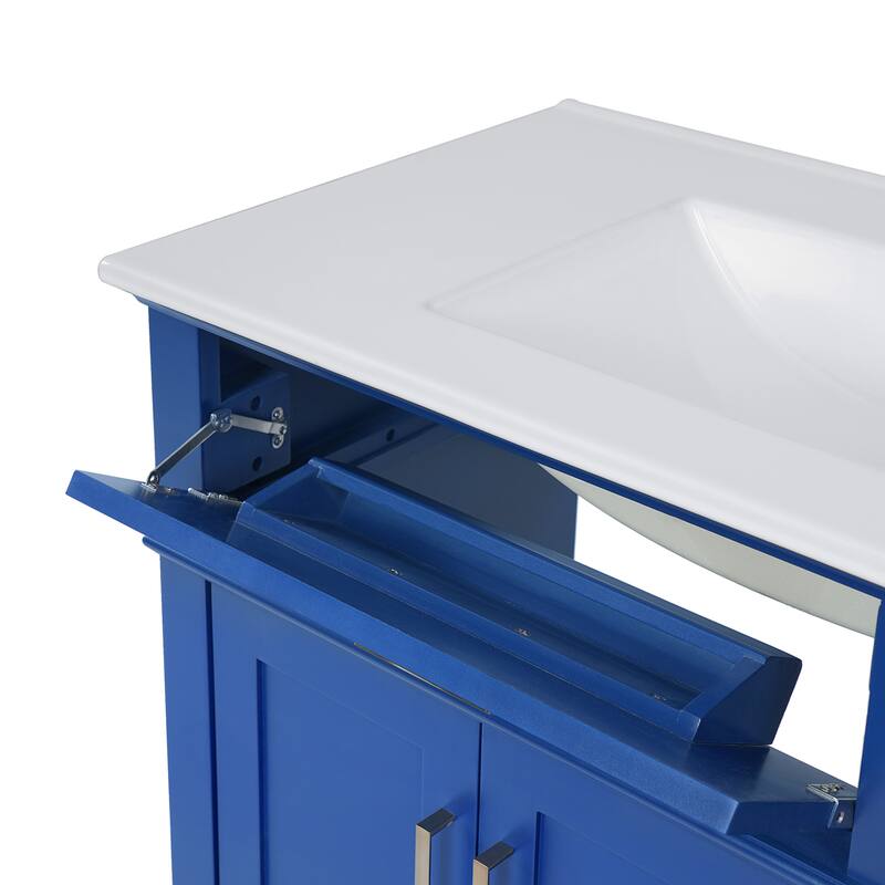 Solid Wood Frame Bathroom Vanity Cabinet with Ceramic Sink for Small Bathrooms, 36 Inch
