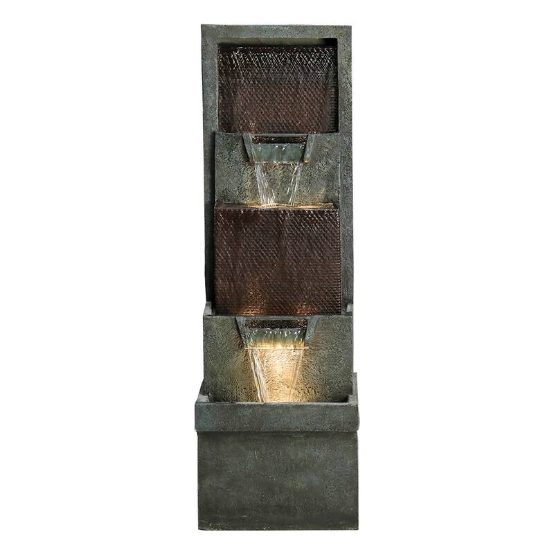 39.3in High Modern Indoor Outdoor Waterfall Fountain w/Lights and Pump