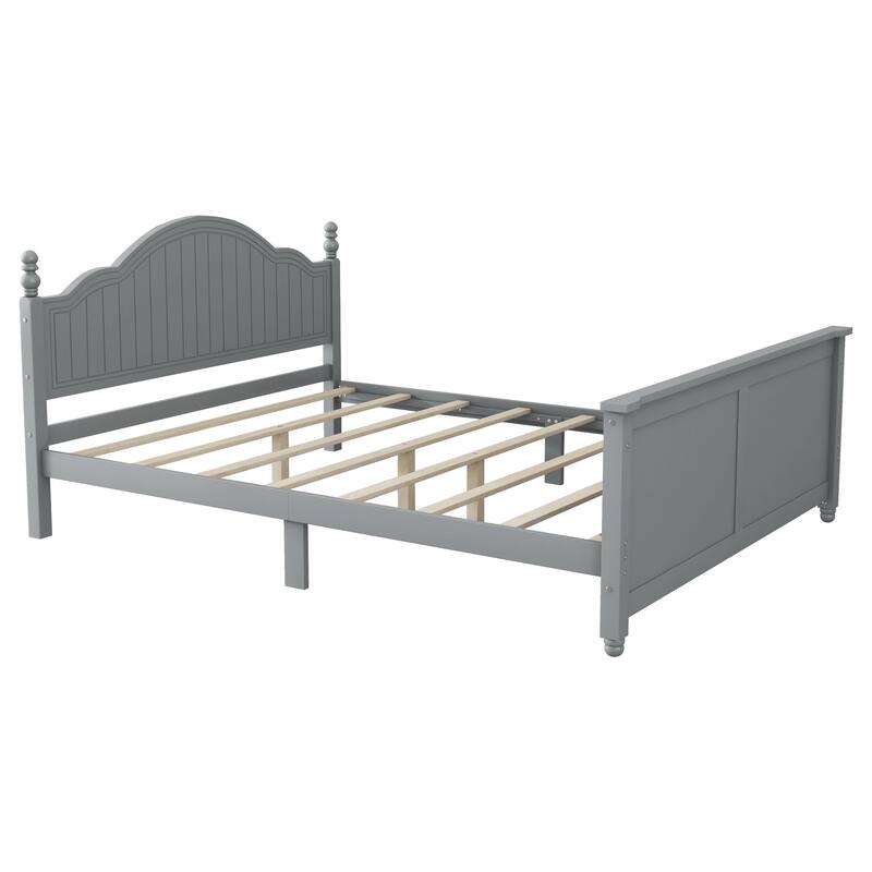 Roomfitters Twin/Full Platform Bed, Slatted Headboard and Removable Guardrails with Wooden Frame for Bedrooms or Guest Rooms