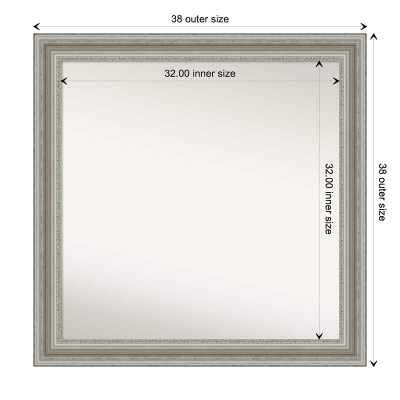 Parlor Silver Framed Non-Beveled Custom Wall Mirror, Bathroom Vanity Mirror - Outer Size: 37.5 x 37.5