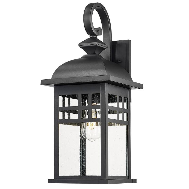 Black Farmhouse Porch Light - Seeded Glass Outdoor Fixture - Large