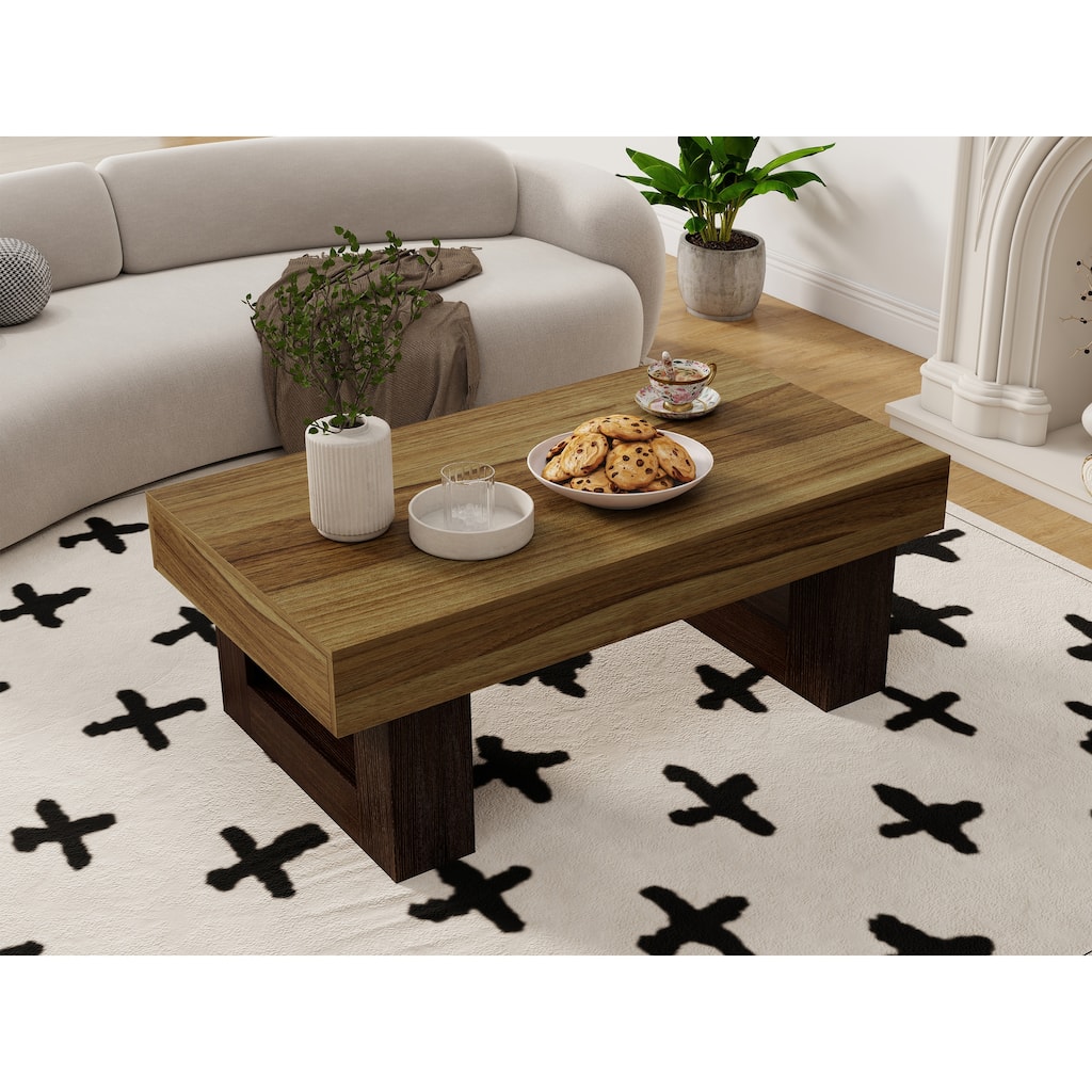 42 Inch Wood Rectangular Coffee Table, All MDF Farmhouse Accent Center Low Cocktail Tea Table with Sturdy Base