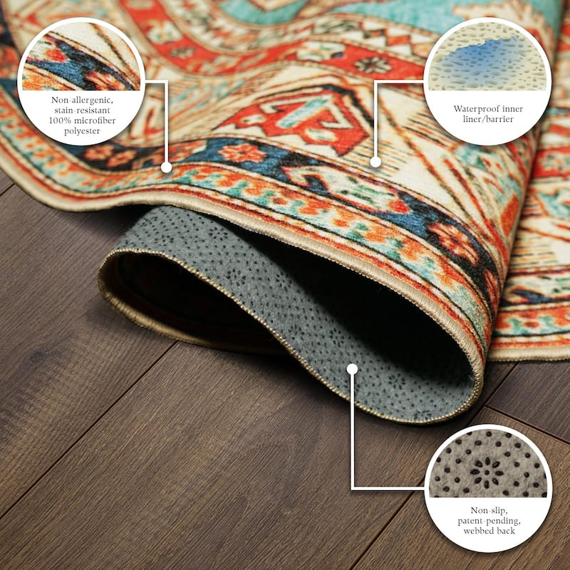 My Magic Carpet Turquoise Machine Washable Area Rug