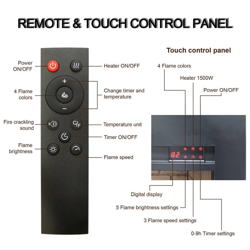 18/23/33 Inch Electric Fireplace Insert Ultra Thin Heater with Set Realistic Flame Touch Remote Control Overheating Protection