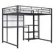 preview thumbnail 5 of 7, Metal Loft Bed Frame with Desk and Whiteboard, Full Size Loft Bed with 3 Shelves, Ladder and Guardrails for Kids, Teens - Black