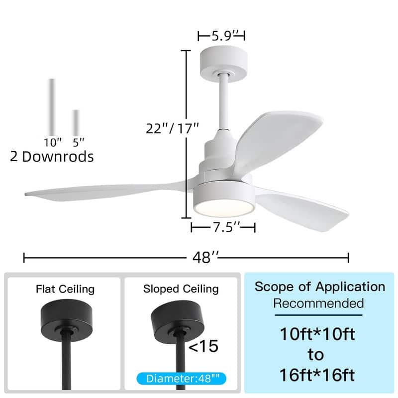 Sofucor 48/52 Inch Wood Ceiling Fan with Light and Remote/Smart App Voice Control, Dimmable Lights Included