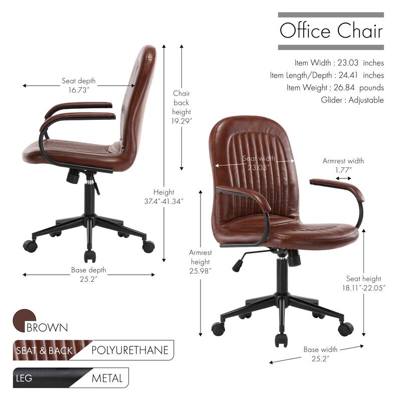 Porthos Home Kaper Swivel Office Chair, PU Leather Upholstery