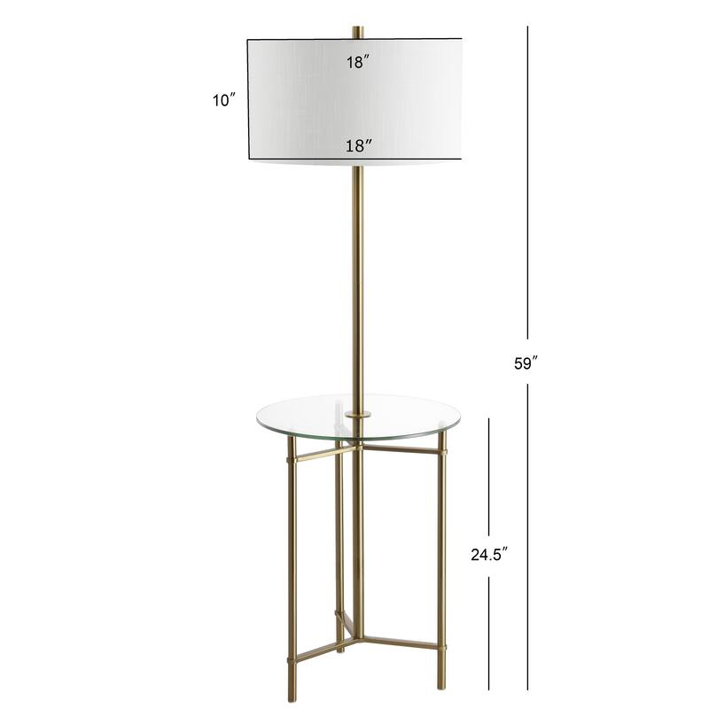 Trisha 59" Metal/Glass LED Side Table and Floor Lamp, Brass by JONATHAN Y - Brass Gold - 59" H x 18" W x 18" D