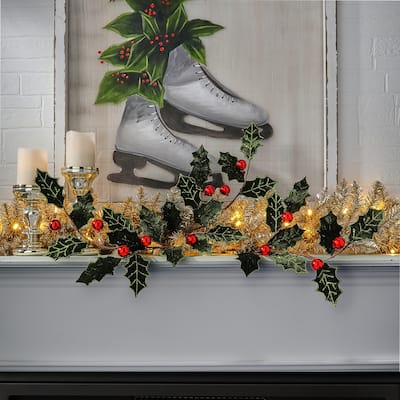 27" Velvet Holly Leaf Spray With Ball Set of 3